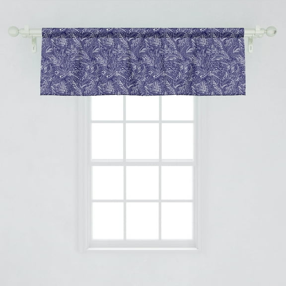 Botanical Window Valance, Monochrome Detailed Intricate Berries and Leaves Rhythmic Exotic Print, Curtain Valance for Kitchen Bedroom Decor with Rod Pocket, 54" X 18", Indigo and White, by Ambesonne