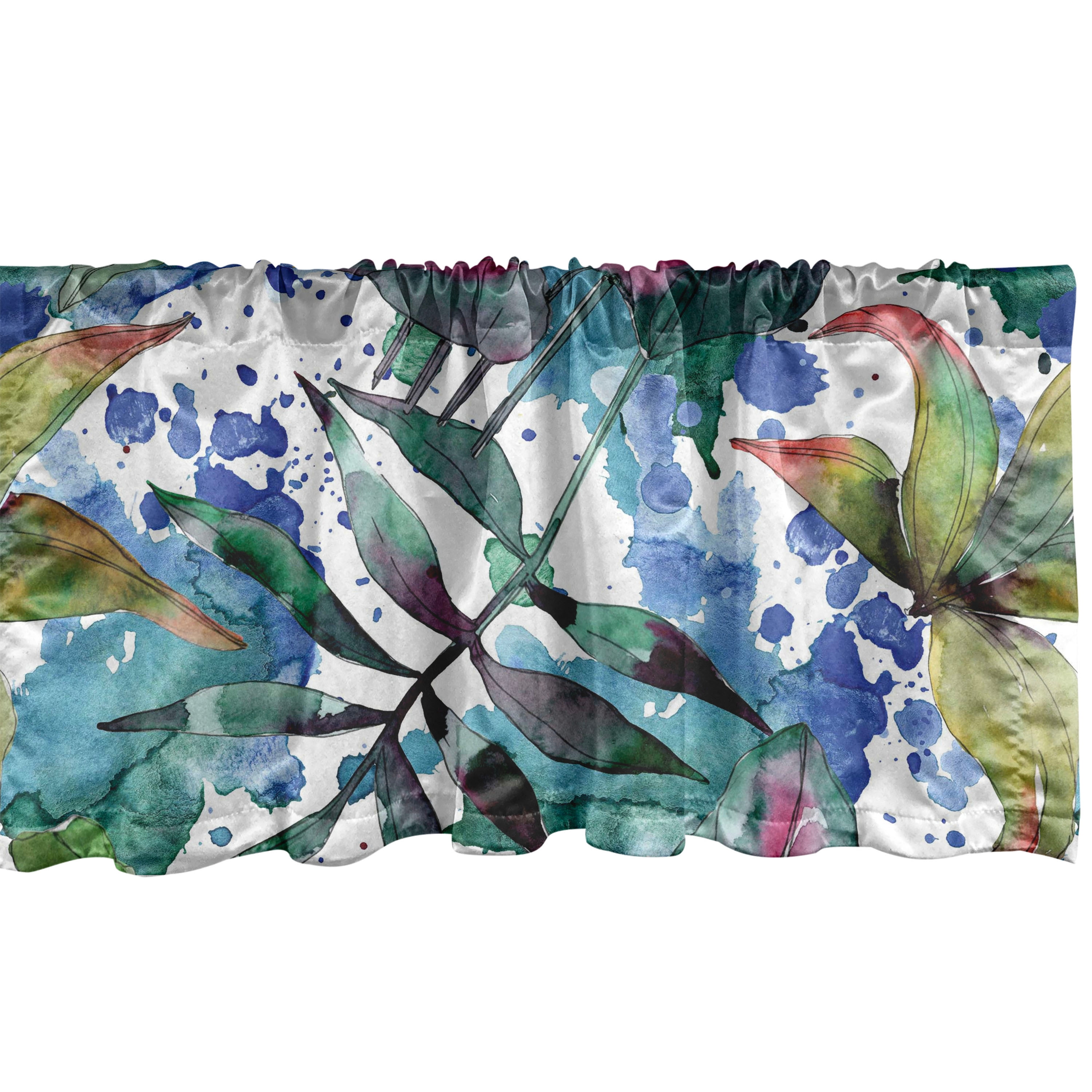 Botanical Window Valance, Nature Love Inspired Ornament of Leaf Print ...