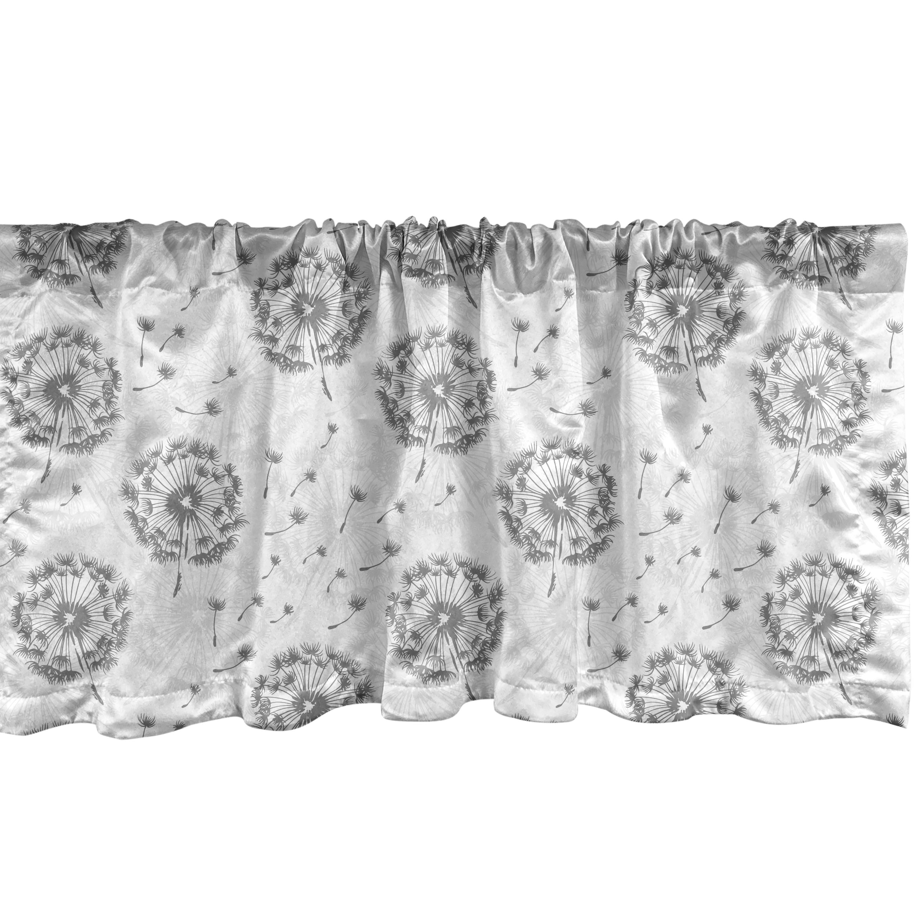 Botanical Window Valance Pack of 2, Greyscale Continuous Pattern of