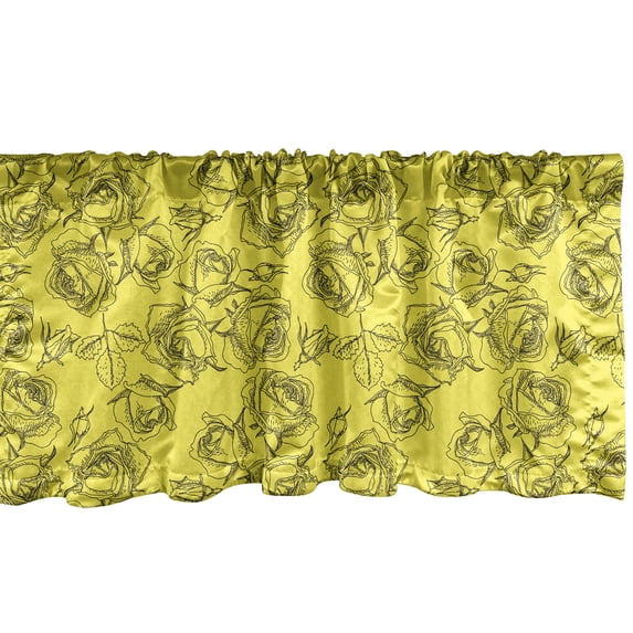 Ambesonne Botanical Valance Pack of 2, Modernistic Outline Roses, 54"X12", Yellow and Charcoal Grey