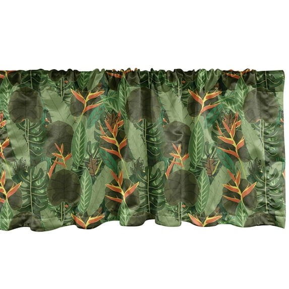 Ambesonne Botanical Valance Pack of 2, Tropical Leaves Forest, 54"X12", Evergreen and Olive Green