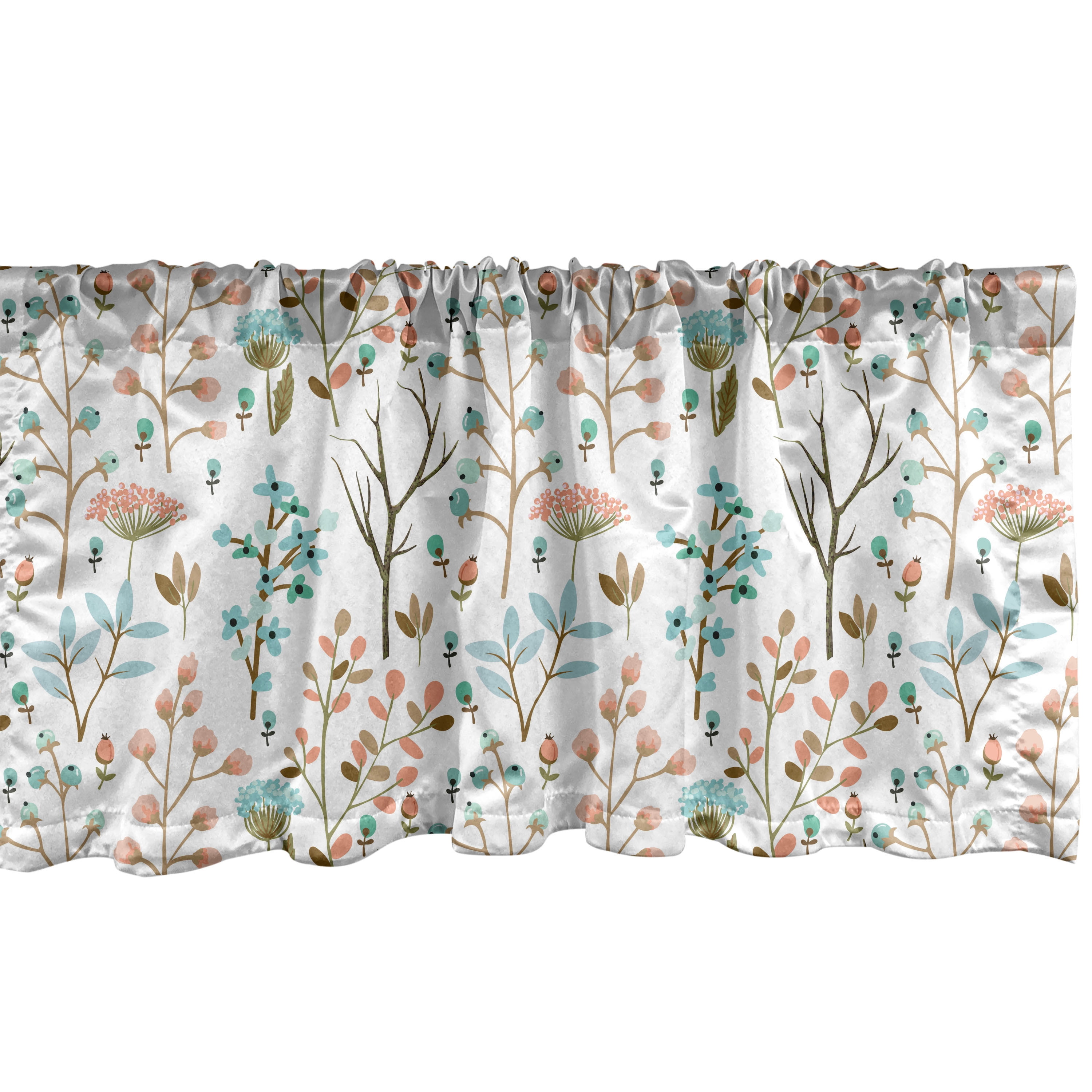 Botanical Window Valance Pack of 2, Soft Toned Meadow Blooms and Herbs