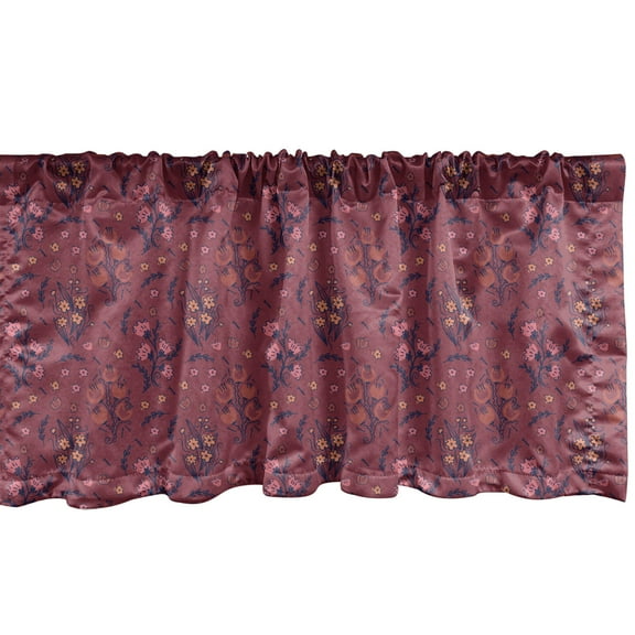Ambesonne Botanical Valance Pack of 2, Flowers Branches Spring, 54"X18", Raspberry Eggplant