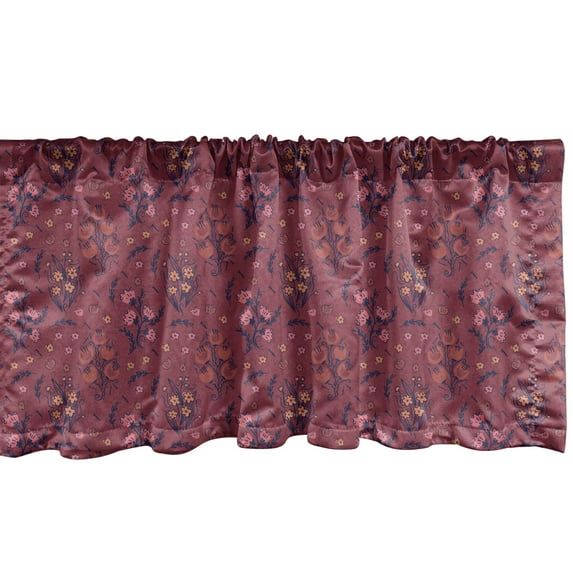 Ambesonne Botanical Valance Pack of 2, Flowers Branches Spring, 54"X12", Raspberry Eggplant