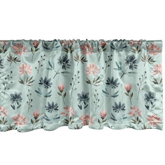 Botanical Window Valance, Pastel Flowers Spring Blossoming Branches of Artwork Garden Meadow Print, Curtain Valance for Kitchen Bedroom with Rod Pocket, 54" X 18", Pale Blue and Rose, by Ambesonne