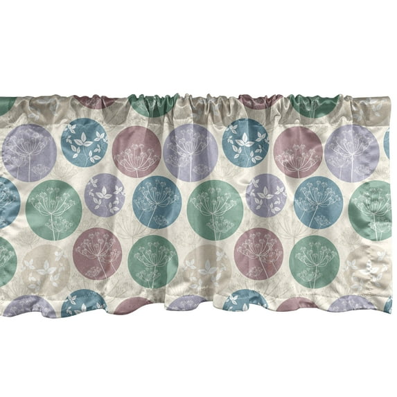 Botanical Window Valance, Polka Dots Circular Geometric Shapes with Flowers of Spring Romance, Curtain Valance for Kitchen Bedroom with Rod Pocket, 54" X 18", Ivory and Multicolor, by Ambesonne
