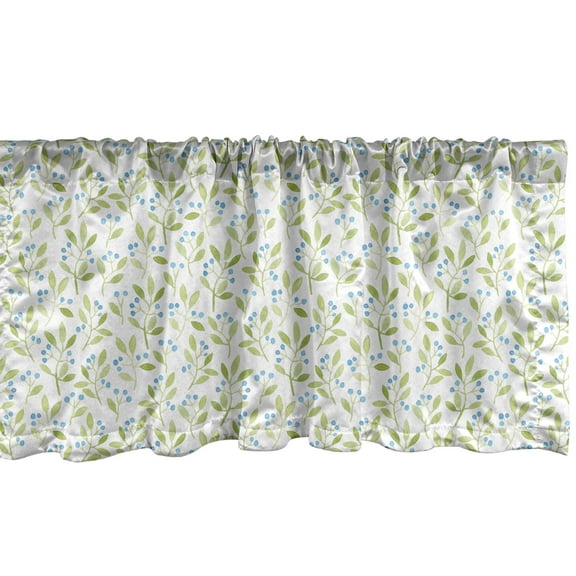 Botanical Window Valance, Repetitive Watercolor Art Berry Leaves on Plain Background, Curtain Valance for Kitchen Bedroom Decor with Rod Pocket, 54" X 12", Avocado Green, by Ambesonne