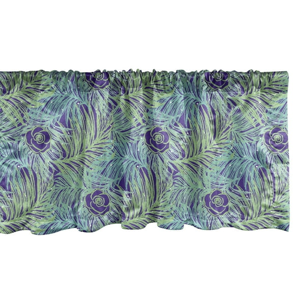 Botanical Window Valance, Summer Jungle Pattern with Flowers and Leaves, Curtain Valance for Kitchen Bedroom Decor with Rod Pocket, 54" X 18", Blue Violet Turquoise, by Ambesonne