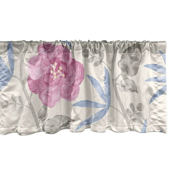 Botanical Window Valance, Watercolor Romantic Garden Flowers Vintage With Neutral Colors Boho Art, Curtain Valance for Kitchen Bedroom with Rod Pocket, 54" X 18", Pale Pink Pale Grey, by Ambesonne