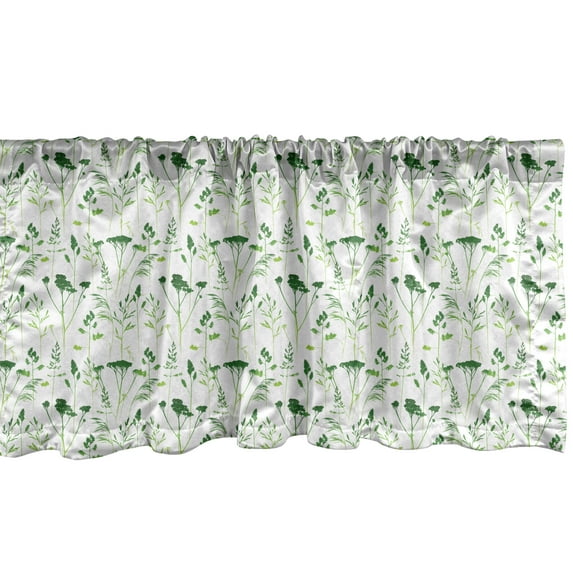 Botanical Window Valance, Wild Herb Silhouettes in Monochromatic Natural Colors Repetition, Curtain Valance for Kitchen Bedroom Decor with Rod Pocket, 54" X 18", Green Lime Green, by Ambesonne