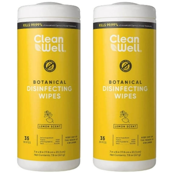 Botanical Wipes, Lemon, 35 Count - Bleach Free, Kid/ Plant-Based, Cruelty Free, Pack of 2
