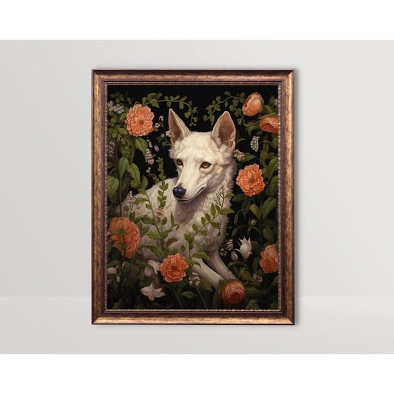 Botanical Wolf Dark Floral Woodland Wall Art Poster