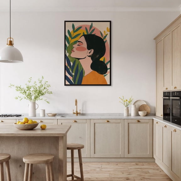 Botanical Woman Wall Art, Modern Minimal Feminine Decor, Unframed Paper Print Size 8x12