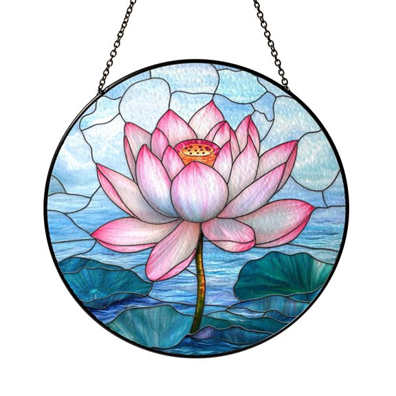 Botanical Yellow Iris Suncatcher Round Hanging Panel Present Decor