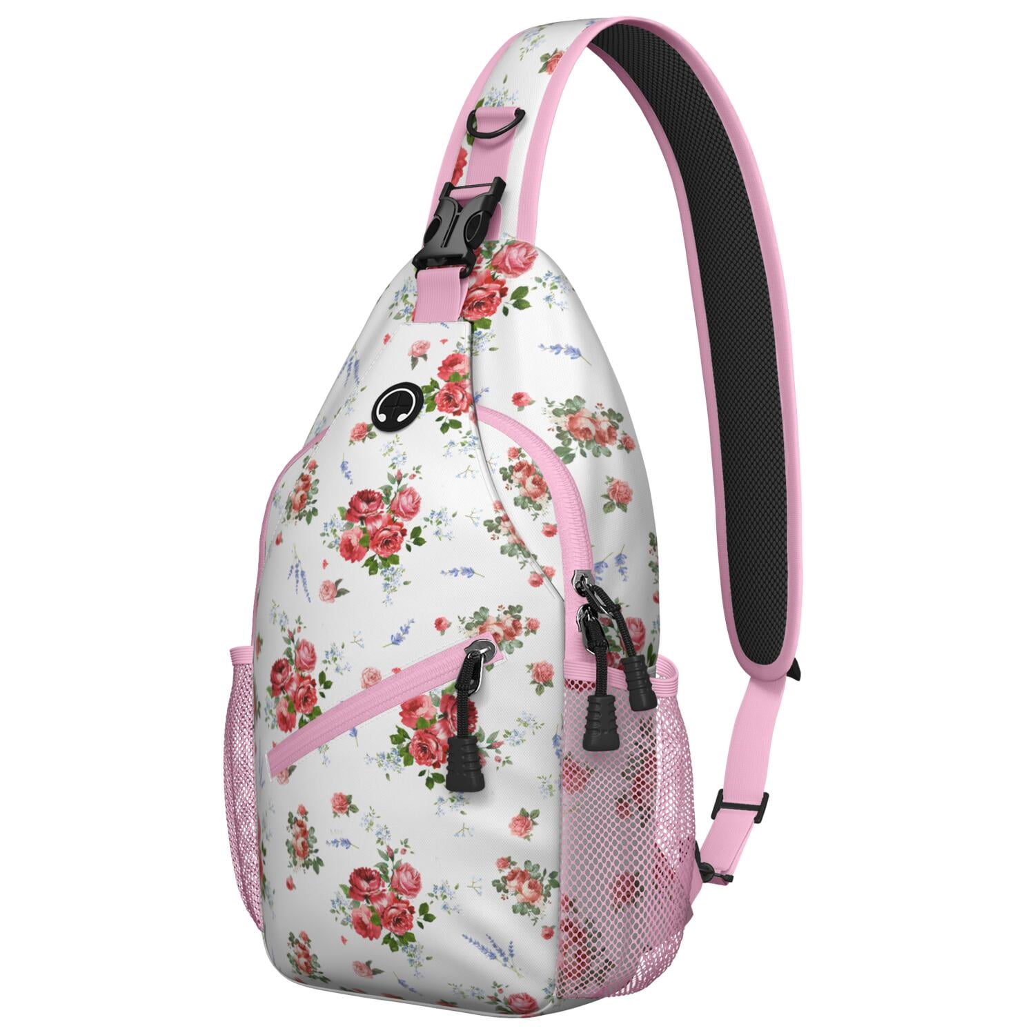 Floral Print Sling Backpack Crossbody Daypack Unisex Casual Travel Hiking Bag Backpack Sling for Women Anti-Water Crossbody Bag Inclined  main image 4