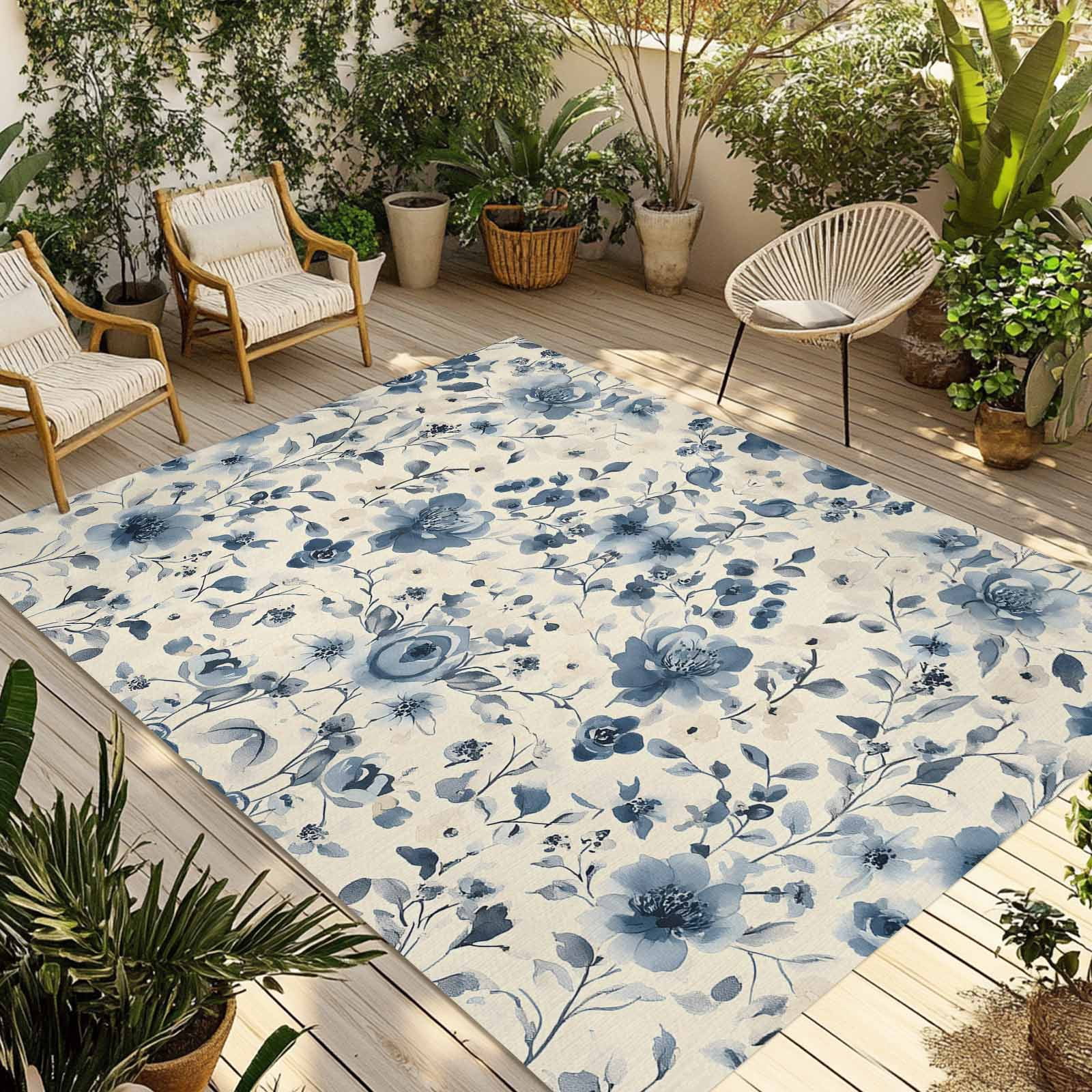 Bloom Outdoor Rug Botanicals Flower Outdoor Rug 5x7 Ft - Reversible Patio Rug Outdoor ...