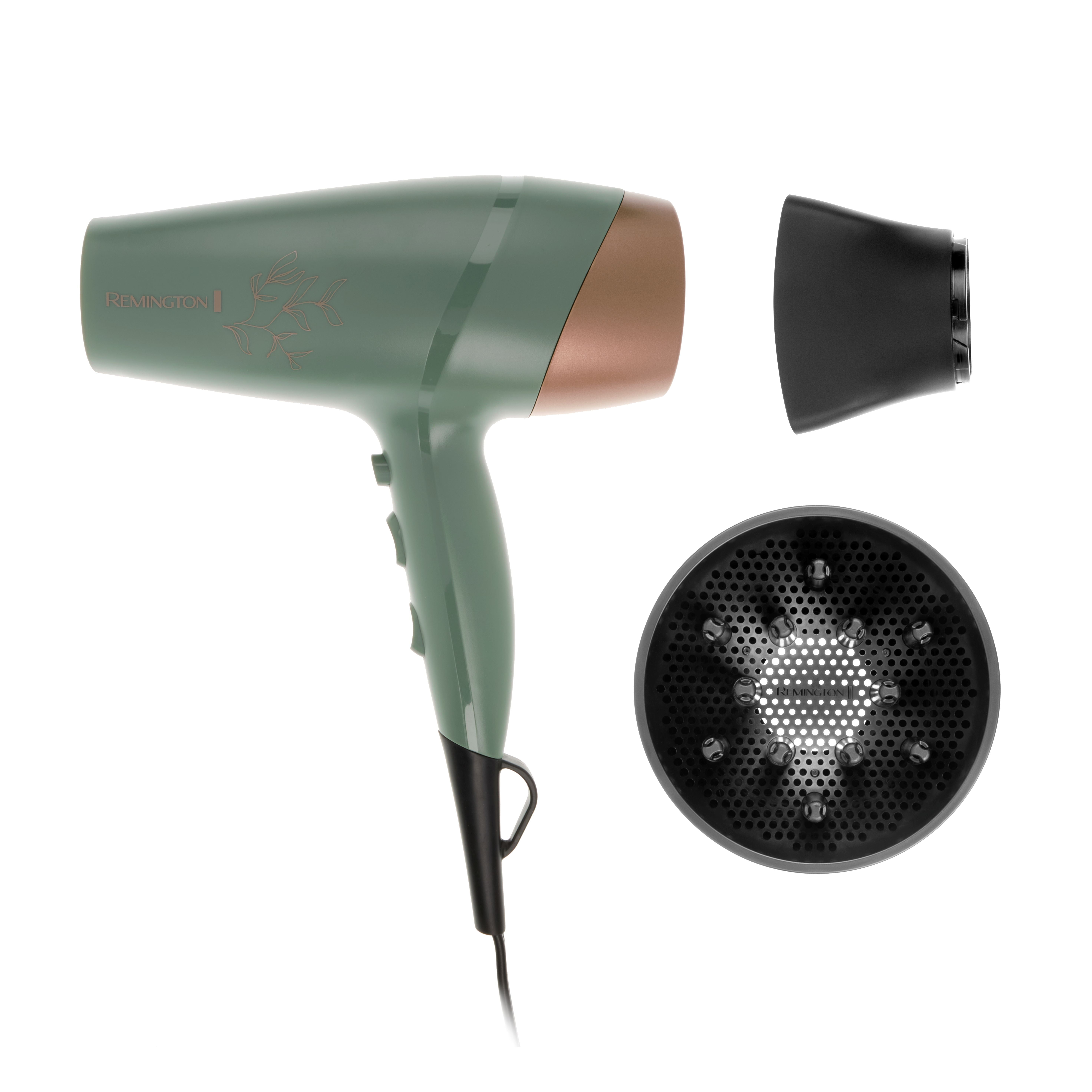 Remington Botanicals Hair Dryer, Ceramic, 6 Heat Settings, Cool Shot, Green