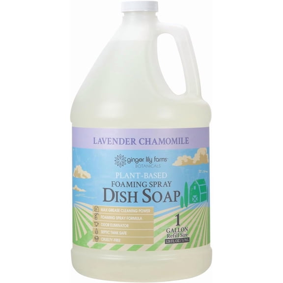 Botanicals Plant-Based Foaming Spray Dish Soap, Concentrated Formula with Max Grease Cleaning Power, Cruelty-Free, Lavender Chamomile Scent, 1 Gallon Refill (128 Fl Oz)