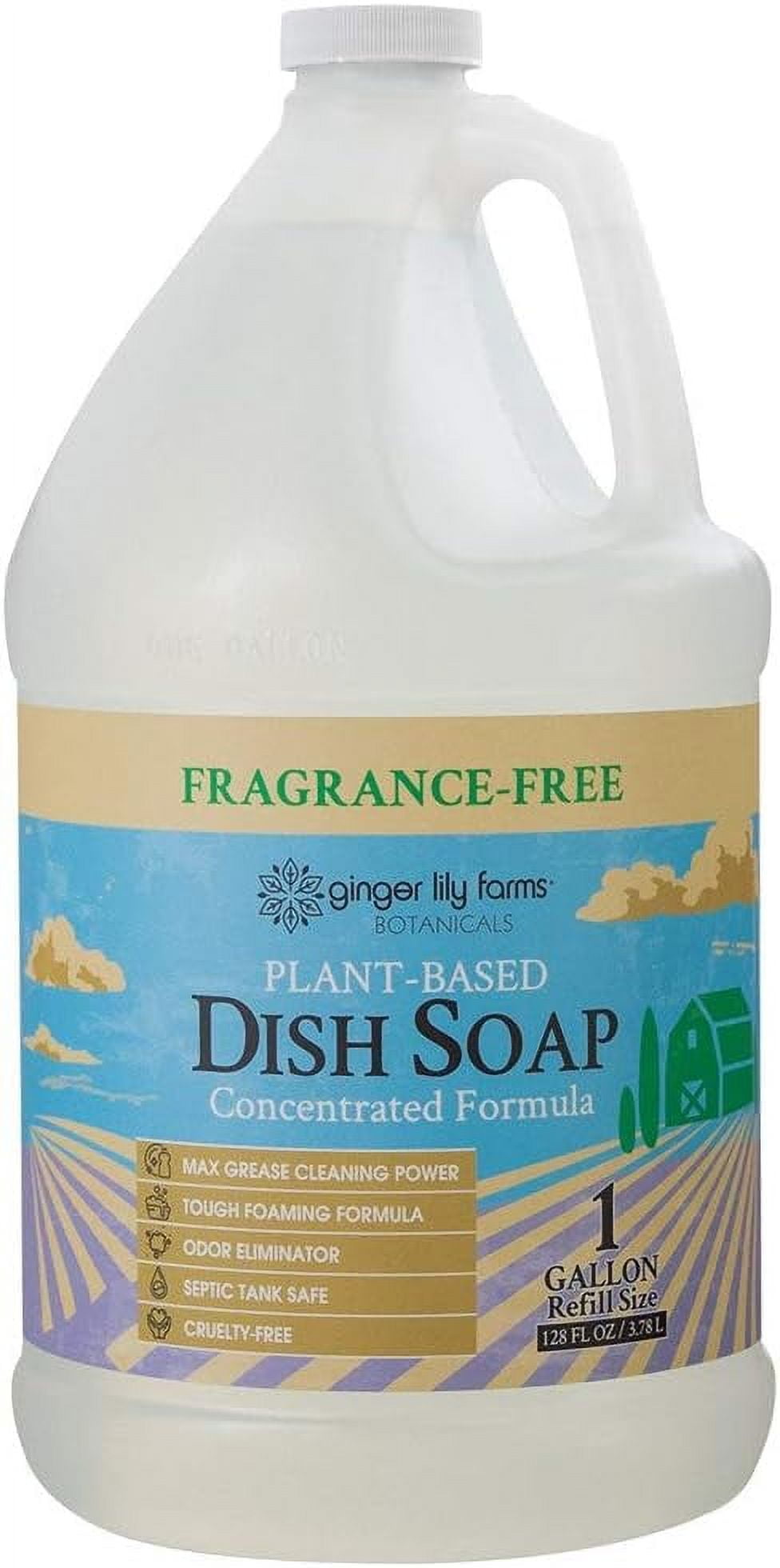 Botanicals Plant-Based Liquid Dish Soap, Concentrated Formula with Max Grease Cleaning Power, Cruelty-Free, Fragrance-Free, 1 Gallon Refill (128 Fl. Oz.), Clear