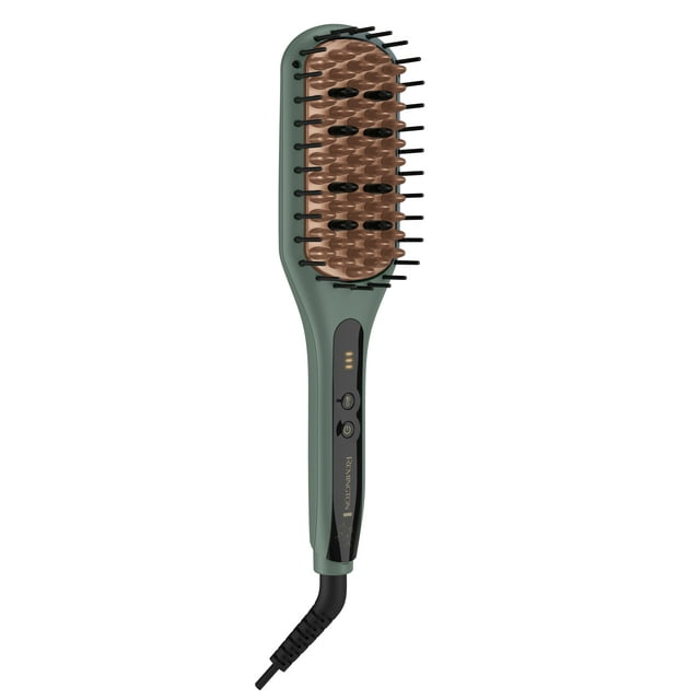 PR REMINGTON Botanicals 2-in-1 Straightening Brush for Women, Ceramic Bristles with Plant-Based Micro-Conditioners, Green