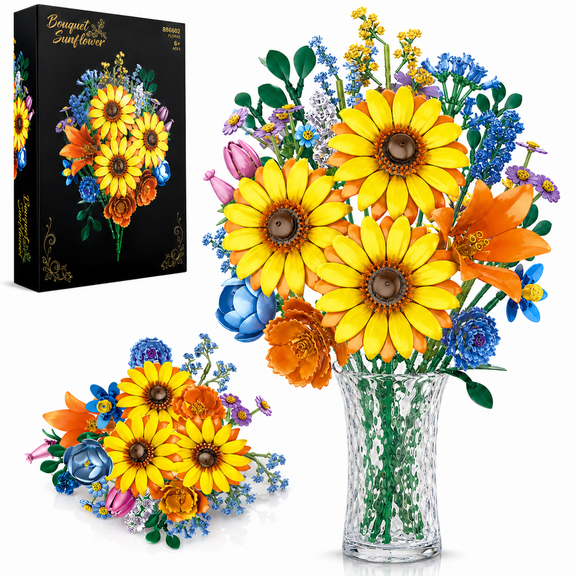 Botanicals Sunflower Bouquet Building Set,Flower Collection(919PCS), Building Block Toy for Adults Kids Women Her, Home Office Decor Gift for Valentines Birthday Mother's Day