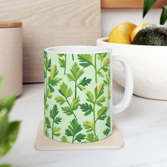 Botanil Ceramic Mug, Green Leaves Tea Cup, Plant Lover Gift, Garden Kitchen Dr, Nature Coffee Mug, Unique Herbal Drinkware.