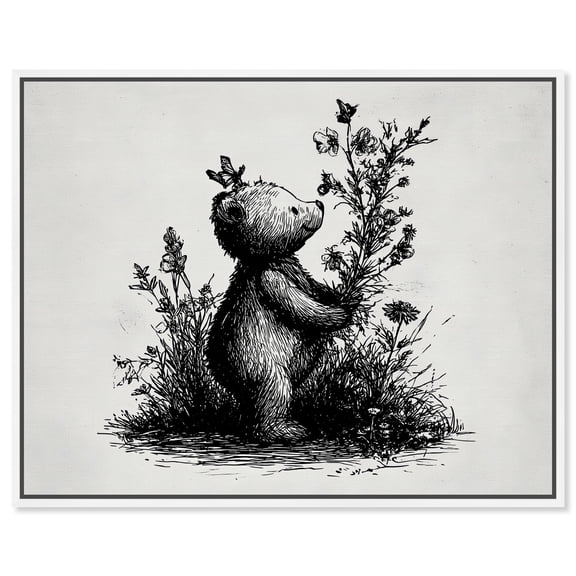 Botanist Bear Canvas Print Animal Illustrations by Art Remedy, White Frame, 24 x 20