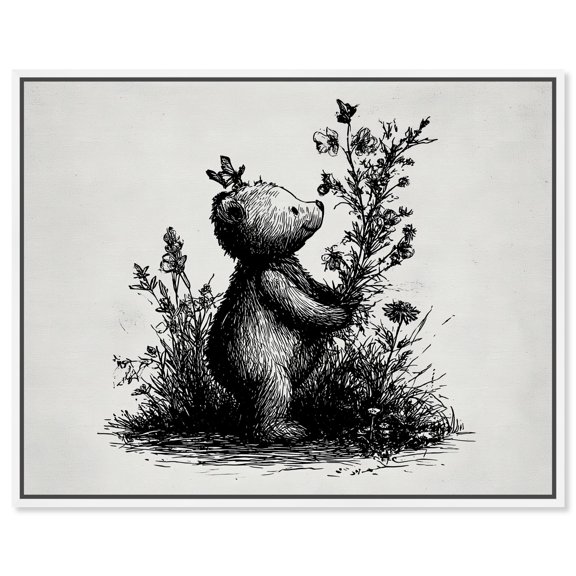 Botanist Bear Canvas Print Animal Illustrations by Art Remedy, White Frame, 45 x 36