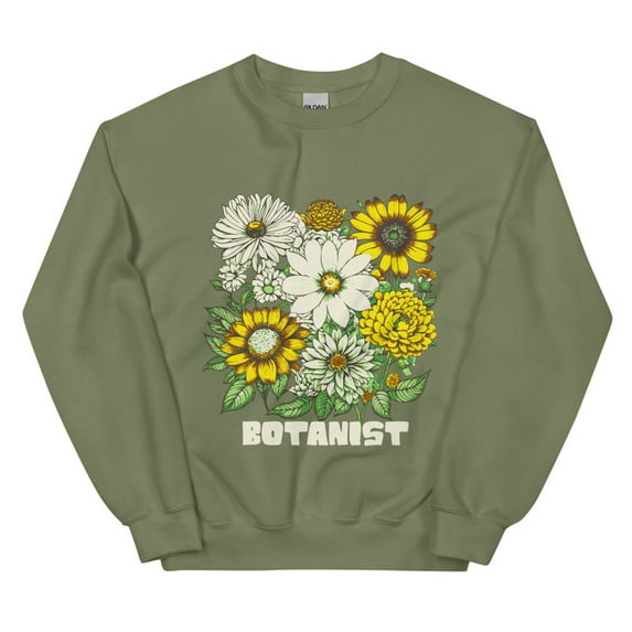 Botanist Floral Graphic Sweater (Military Green, XL)