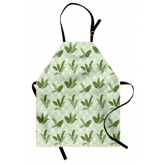 Botany Apron Large Evergreen Palm Leaves on Retro Hexagonal Geometric Forms Vintage Design, Unisex Kitchen Bib Apron with Adjustable Neck for Cooking Baking Gardening, Olive Green Cream, by Ambesonne
