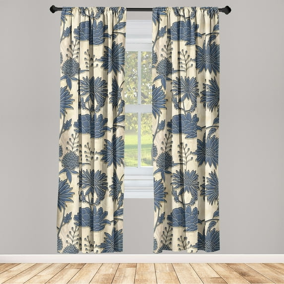 Botany Art Window Curtains, Vintage Design Chamomile Silhouettes with Leaves Simple Boho Print, Lightweight Decor 2-Panel Set with Rod Pocket, Pair of - 28"x95", Champagne Dark Lavender, by Ambesonne