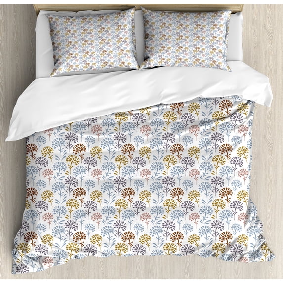 Botany Duvet Cover Set, Nature Wonder Fun Pattern with Colorful Abstract Flower Plant Blooming Silhouette, Decorative 3 Piece Bedding Set with 2 Pillow Shams, Queen Size, Multicolor, by Ambesonne