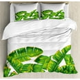 thumbnail image 1 of Botany Duvet Cover Set, Vibrant Tropical Climate Large Leaves Habitat Summer Desert Foliage Image, Decorative 3 Piece Bedding Set with 2 Pillow Shams, Queen Size, Hunter Green Yellow, by Ambesonne, 1 of 3