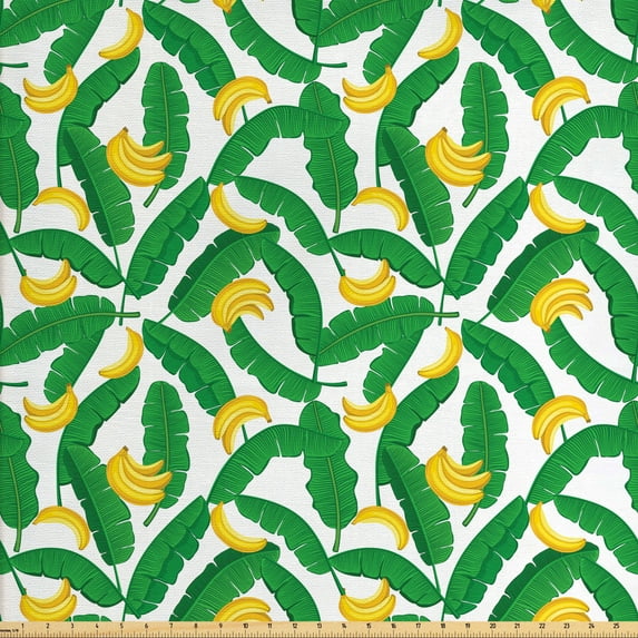 Ambesonne Nature Fabric by the Yard Upholstery, Banana Art, 5 Yards, Hunter Green Yellow