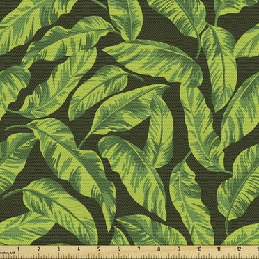 Botany Fabric by the Yard Upholstery, Design Tropic Pattern with Exotic Leaves Simplicity, Decorative Fabric for DIY and Home Accents, 5 Yards, Evergreen Yellow Green by Ambesonne