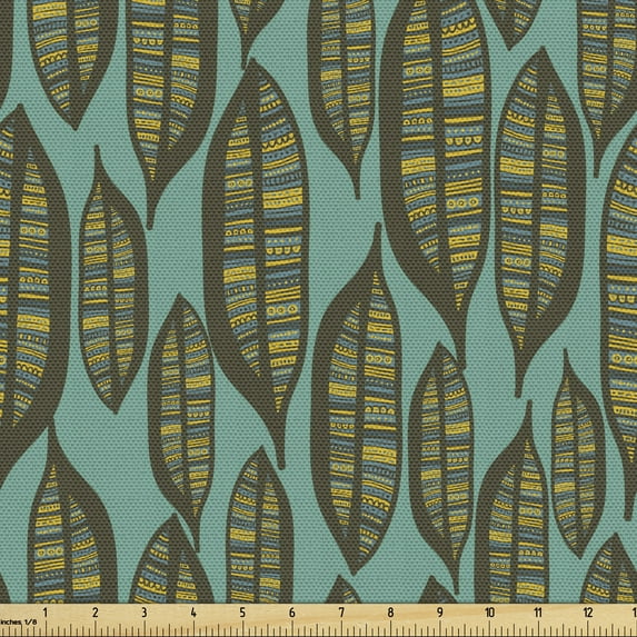 Ambesonne Botany Fabric by the Yard Upholstery, Vertical Leaves Layout Art, 2 Yards, Dark Seafoam and Green Brown