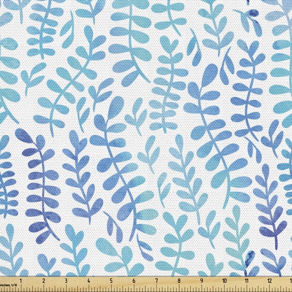 Ambesonne Botany Fabric by the Yard Upholstery, Aqua Color Palette Branch, 1 Yard, Violet Blue Aqua