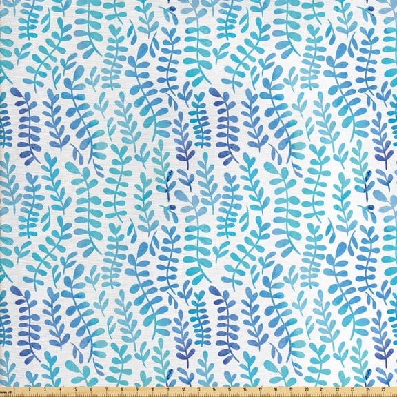 Botany Fabric by the Yard, Watercolor Nature Pattern with Leafy Branch in Aqua Color Platte, Decorative Upholstery Fabric for Sofas and Home Accents, Violet Blue Aqua by Ambesonne