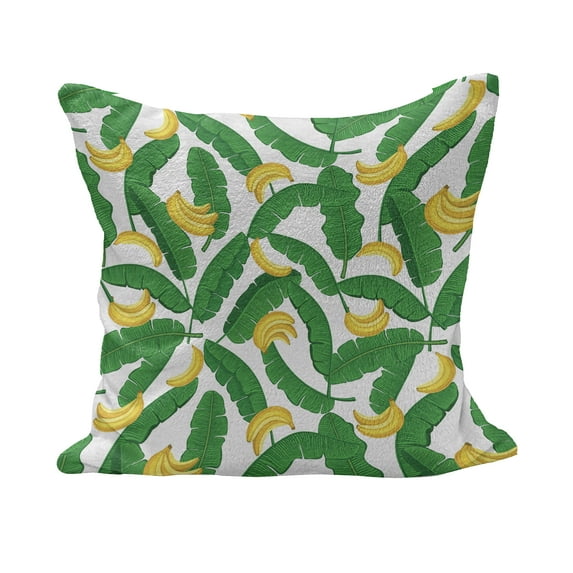 Botany Fluffy Throw Pillow Cushion Cover, Banana with Giant Tropical Palm Leaves Seasonal Nature Graphic, Decorative Square Accent Pillow Case, 20" x 20", Hunter Green Yellow, by Ambesonne