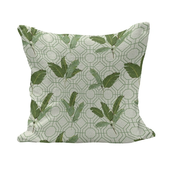 Botany Fluffy Throw Pillow Cushion Cover, Large Evergreen Palm Leaves on Retro Hexagonal Geometric Forms Vintage Design, Decorative Square Pillow Case, 36" x 36", Olive Green Cream, by Ambesonne