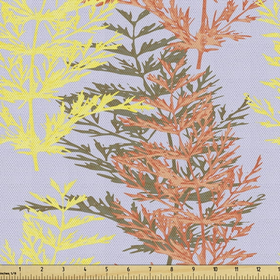Botany Sofa Upholstery Fabric by the Yard, Rhythmic Style Pattern of Herbs Botany Sprigs Branches, Decorative Fabric for DIY and Home Accents, Purple Multicolor by Ambesonne