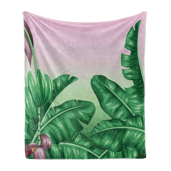 Botany Soft Flannel Fleece Blanket, Exotic Flowering Plants Wild Orchid Blooms Romantic Mother Earth Print, Cozy Plush for Indoor and Outdoor Use, 70" x 90", Hunter Green Dried Rose, by Ambesonne