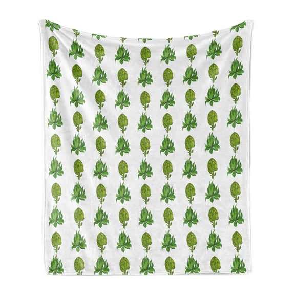 Botany Soft Flannel Fleece Blanket, Jungle Succulent Flower Plants Tropical Foliage Agave Hawaiian Forest Illustration, Cozy Plush for Indoor and Outdoor Use, 60" x 80", Green White, by Ambesonne