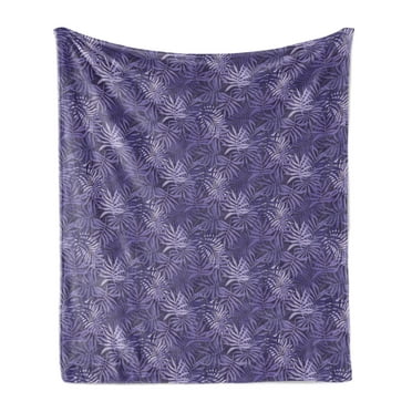 Botany Soft Flannel Fleece Throw Blanket, Bush of Purple Fern Leaves in the Forest Herbs of Island Exotic Pattern, Cozy Plush for Indoor and Outdoor Use, 70" x 90", Blue Violet, by Ambesonne