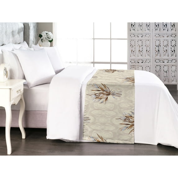 Botany Themed Bed Runner, Romantic Bouquet of Blooming Flowers Pattern on Abstract Boho Art, Decorative Accent Bedding Scarf for Hotels Homes & Guest Rooms, King, Eggshell Dark Mustard, by Ambesonne