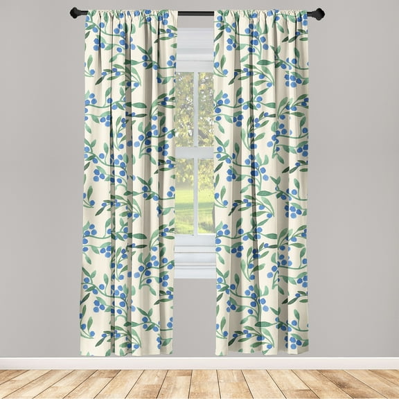 Botany Themed Window Curtains, Aquarelle Berry Pattern with Leaves Greenery Simple Boho Garden Art, Lightweight Decor 2-Panel Set with Rod Pocket, Pair of - 28"x63", Cream Dark Lavender, by Ambesonne