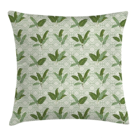 Botany Throw Pillow Cushion Cover, Large Evergreen Palm Leaves on Retro Hexagonal Geometric Forms Vintage Design, Decorative Square Accent Pillow Case, 24 X 24 Inches, Olive Green Cream, by Ambesonne