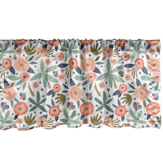 Ambesonne Botany Valance Pack of 2, Creative Doodle Leafy Flower, 54"X12", Multicolor