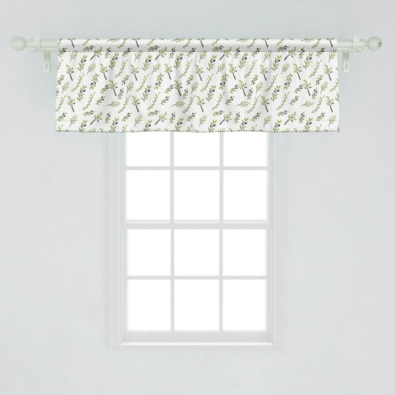 Ambesonne Botany Valance Pack of 2, Simple Olive Branch Pattern, 54"X18", White Pastel Green