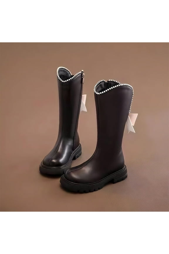 Botas Fall And Winter Fashion Bow Knot Long Barrel Leather Little Girl Fashionable Princess Boots Snow Boots Fashion Outdoors Hiking Riding Casual Shoes